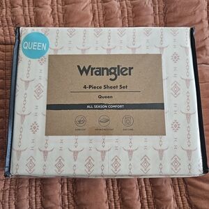 Wrangler Queen Sheet Set - Pink Steer Head And Aztec Print New